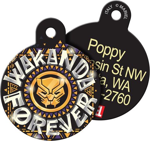 Marvel's Black Panther Silver Seal Dog Tag, Marvel Cinematic Universe Super Hero Pet ID Tag Engraved with Name Personalized, Round in Saudi Arabia