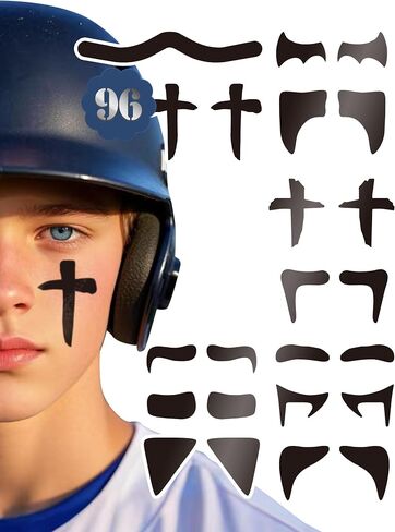 48 Pairs Eye Black Stickers for Kids, Sports Eye Strips Baseball Football Softball Face Eyeblack Stickers for Sport Game Day Themed Birthday Party Supplies (Mixed5) in Kuwait