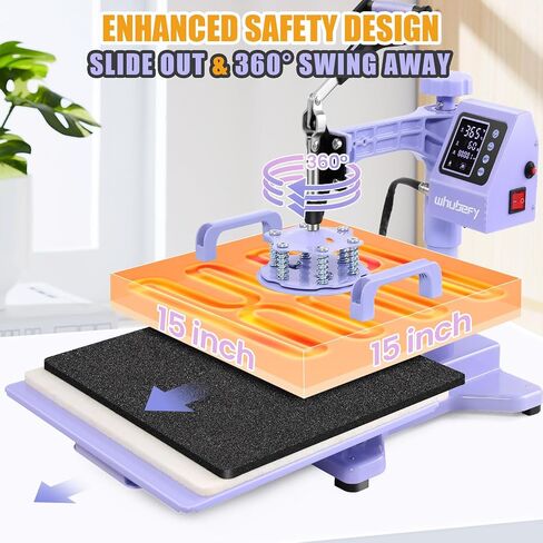 Whubefy Heat Press Machine for T Shirts 15x15 with 30OZ Tumbler Press 8 in 1 Slide Out & Swing Away Digital Heat Transfer with 3 Pre-Set Modes & Counting Function for Bulk Press Hat Cap Mug Plate in Kuwait