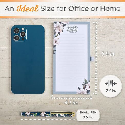 Christian Art Gifts Magnetic Notepad Set with Pen for Women: Blessed - Inspirational Scripture for Shopping Lists, Memos, Reminders, 70 Lined Tear-off Sheets, Teal & Pink in Kuwait