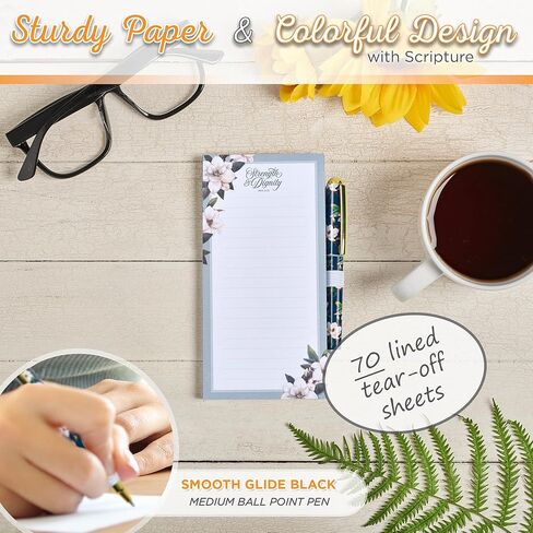 Christian Art Gifts Magnetic Notepad Set with Pen for Women: Blessed - Inspirational Scripture for Shopping Lists, Memos, Reminders, 70 Lined Tear-off Sheets, Teal & Pink in Kuwait