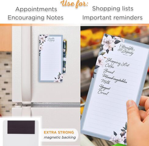 Christian Art Gifts Magnetic Notepad Set with Pen for Women: Blessed - Inspirational Scripture for Shopping Lists, Memos, Reminders, 70 Lined Tear-off Sheets, Teal & Pink in Kuwait