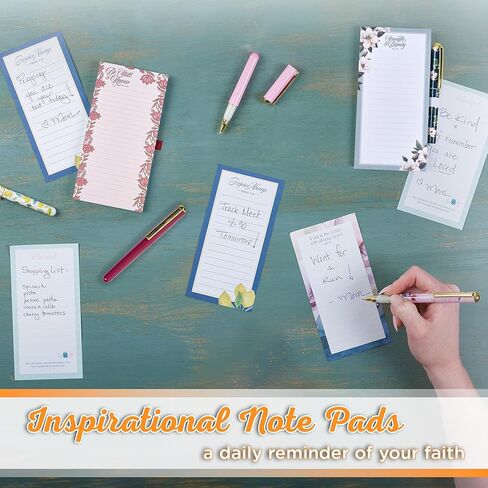 Christian Art Gifts Magnetic Notepad Set with Pen for Women: Blessed - Inspirational Scripture for Shopping Lists, Memos, Reminders, 70 Lined Tear-off Sheets, Teal & Pink in Kuwait