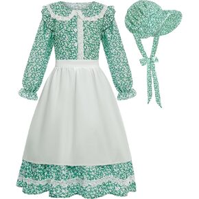Cuteshower Pioneer Dress for Girls Colonial Costume Girls Prairie Dress for Halloween 5-12