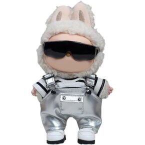 17cm Doll Outfit - Cool Silver T-Shirt & Overalls Set for 17cm (6.69") Fashion Dolls, Easy Wear ,Clothes for Doll(Doll Not Included)