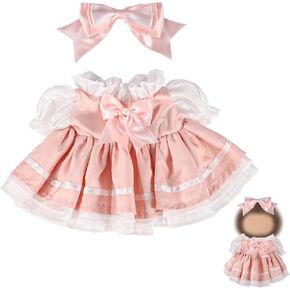 2pcs 15in Doll Clothes Set, Include 1pcs Bow Clip and 1pcs Bow Dress Cute Outfits and Accessories No Doll Included(Pink)