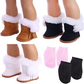 3 Pairs of 18" Doll Shoes + 2 Pairs of Socks, 18 Inch Doll Snow Boots American Doll Accessories for Girl