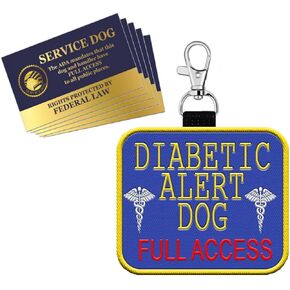 Diabetic Alert Dog - Full Access Service Dog ID Patch Tag – Clips to Service Vest, Harness, Collar, Leash, or Carrier – Includes 5 Law Handout Cards