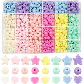 720pcs حلوى اللون من حبات القلب النجمة والخرز المستديرة ، دائرة الباستيل البلاستيكية الملونة شكل حبات فضفاضة لطيف للأساور لمجوهرات صنع مجوهرات DIY