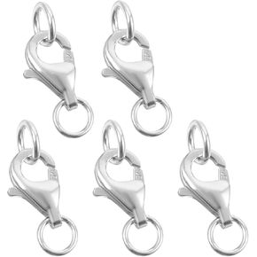 925 Sterling Silver Lobster Clasp with Closed Jump Rings,Necklace Clasps and Closures Lobster Claw Clasp for Jewelry Making Necklaces Bracelet Made in Italy