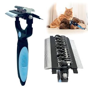 3-in-1 Pet Grooming Brush for Dogs & Cats-أداة deseshedding مزدوجة الجوانب مع أسنان الفولاذ المقاوم للصدأ ، ومشط DeTangler و Undercoat Rake | مقبض مريح لإزالة الفراء المتساقط ، آمن للشعر الطويل/القصير