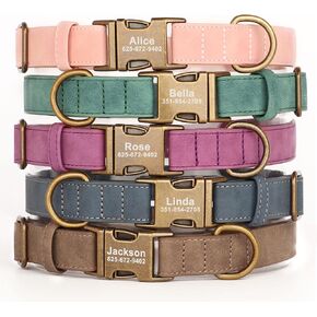 Personalized Dog Collars for Medium Dogs, Custom Soft PU Leather Dog Collar with Engraved ID Name and Number, Adjustable & Durable Pet Collars with Quick Release Metal Buckle,M(13-21")