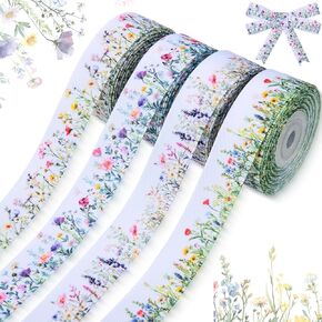 40 Yard Wildflower Ribbon 1" Wide Vintage Floral Ribbon for DIY Craft Bow Wreath Gift Wrap Wedding Birthday Party Decor(1inch)