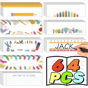 64PCS Name Tags Stickers for Classroom - Large Sticky Back to School Blank Labels for Desk Cubbies Locker Storage Bin Bulletin Board Decorations,for Kindergarten Preschool 1st 2nd 3rd Grade Supplies