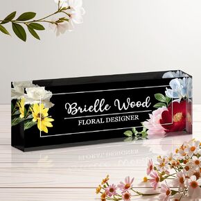 Personalized Name Plate for Desk, Custom Acrylic Desk Name Sign, Office Appreciation Gifts for Women Men Coworkers Boss Teacher Employee (Pink Rose)