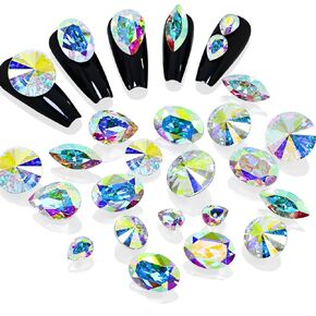 100pcs Mix Shape Crystal AB Nail Art Rhinestone Gems Point Back Fancy Stone Sew On Rhinestone Loose Crystal Sewing for Clothing Wedding Dress Nail Art Shoes Bags DIY Crafts
