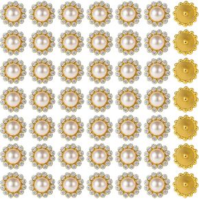 100 PCS 12mm Flower Claw Pearl Sew On Rhinestones with Metal Base Flower Shape Gold Flatback Shiny Crystals Rhinestones for Clothes Shoes Earring Belt Crafts Sewing Accessories
