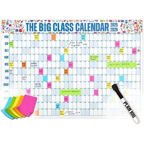 The Big A## Big Class School Year Dry Erase Wall Calendar July 2025 to June 2026 – Year-at-a-Glance for Classrooms & Home – Includes Labels & Markers – Easy Hanging, Shaded Weekends – Blue, 4’x3’