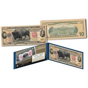 Bison Buffalo Lewis & Clark 1901 Design Uncirculated New Ten Dollar Bill Special Edition Collectible Display Holder and Certificate