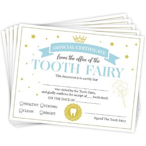 Tooth Fairy Certificate First Tooth Fairy Certificate of Achievement Lost Teeth Certificate Keepsake for Kids 25 Count, 8 X 11 Inch