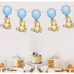 Blue Winnie Baby Shower Banners Party Decorations Cute Balloon Pooh Birthday Banners Newborn Supplies (8 PCS)