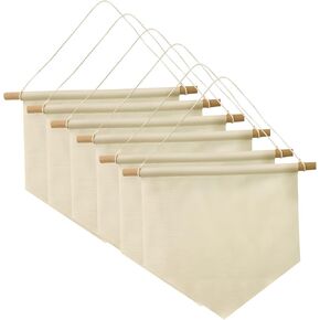 Varku Blank Wall Canvas Banners,6PCS Canvas Banner Wall Hanging with Wood Rod,9.8 x 9.8 in DIY Wall Decor Display Fabric Flag for Enamel Pins Lapels Badges Buttons Patches