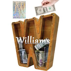 11" Extra Large Piggy Bank for Kids Boys, Cute Wooden Clear Money Bank for Girls, Money Cash Saving Box with $10000 Challenge Card, Unbreakable Piggy Bank for Toddler, Creative Money Jar
