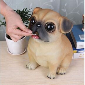 Cute Pug Money Box, Coin Bank Keepsake with Plastic Stopper, Cute Pet Statue Decor Money Saving Coin Bank Animal Birthday Nursery Decor for Girls Boys (Puppy), Yellow