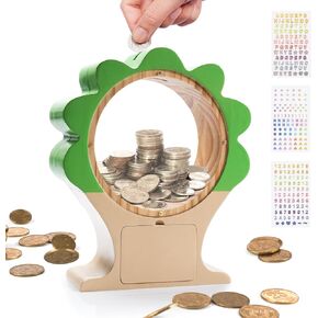 Wooden Tree-Shaped Piggy Bank with Storage Box, Large Decorative Coin Bank with Hidden Trunk Compartment, Unique Money Saver for Kids & Adults, Home & Office Décor