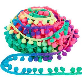 AHANDMAKER 20 Yards Rainbow Pom Poms Fringe Ball Trim, 23mm Pom Poms Tassel Trim Ball Fringe Ribbon Sewing Tassel Lace for Sewing Accessory DIY Crafts Home Party Decor