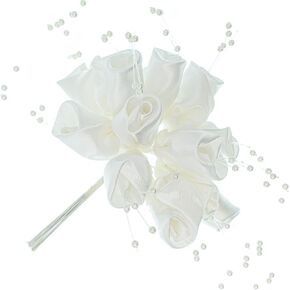 Expo International Vintage Satin Rosebud and Pearl Spray Tulle, White