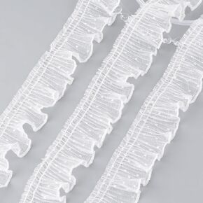 5 Yards White Mesh Ruffle Lace Polka Dot Lace Trim Vintage Edging Fabric Applique for Costume Sewing DIY Lamp Shade Wedding Decors,4 cm