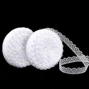 2 PCS 30 Yards White Lace Ribbon Roll, 0.6 Inch Wide Lace Trim Sewing Crafts Lace Vintage Cotton Crochet Trim with Scalloped Edge for Wedding Decoration Bouquet Gift Packaging