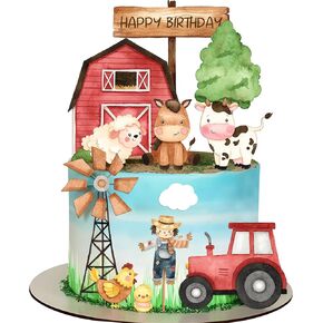 Farm Cake Toppers for Farm Birthday Cake Decorations Farm Animlas Cake Toppers for Farm Birthday Party Decorations Farm Cupcake Toppers Party Supplies (Blue)