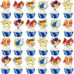 48Pcs Blue Hedgehog Birthday Cake Topper Decoration Supplies for Blue Hedgehog Children's Cupper Topper for Boys Girls Kids