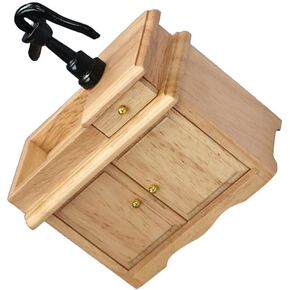 Dollhouse Wood Bathroom Sink - Dollhouse 1/12 Wooden Wash Basin Cabinet Miniature Kitchen Sink Cabinet Model Furniture Mini House Bathroom Kitchen Decor Sink, 8.8X7.3X4.8CM, Brown