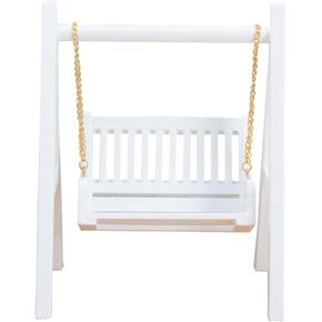 Wakauto Dollhouse Vintage White Miniature Swing 1:12 Scale Mini Wooden Swing Doll House Landscape Ornament for Dollhouse Playground Accessories 4.84 X 4.33 X 6.29 Inches