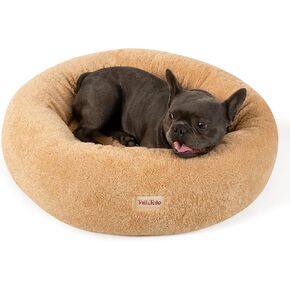 Calming & Cooling Donut Dog Bed for Medium Size Dog – Memory Foam Round Plush Pet Mat for Anti-Anxiety. Waterproof Comfort Pet Bed w/Faux Fur, Non-Slip Bottom & Removable Washable Cushion for Couches