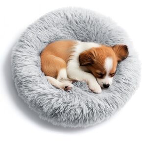 Deconovo Compact Washable Dog Beds for Small Dogs & Cats - Soft Donut Dog Bed, Machine-Friendly, Lightweight, Non-Slip Base Light Grey 21" L x 21" W x 8" Th