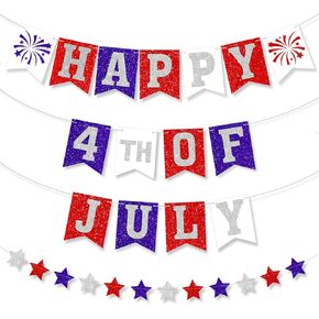 Konsait 4th of July Banner Independence Day Decorations, Happy 4th of July Banner for Patriotic Decorations Red White and Blue Decorations Fourth of July Party Supplies July 4th Decor USA Decorations