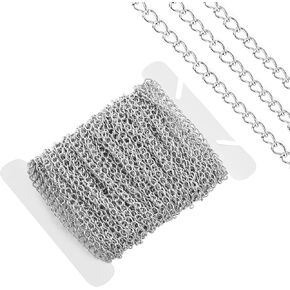 33 Ft Stainless Steel Curb Chain for Jewelry Making, 3mm Stainless Steel Chain Roll Silver Necklace Chains Extenders for Women Tarnish Resistant Chains Necklace for Pendants Bracelet Making DIY Craft
