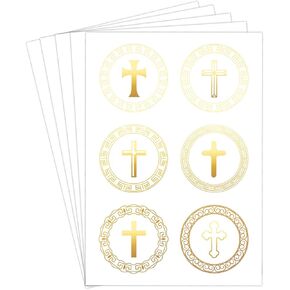 300 Pcs Christian Cross Stickers Gold Foil Cross Stickers Religious Sticker Decorations Jesus Christian Faith Sticker for Envelope Seals, Christening, Confirmation, Communion Decoration