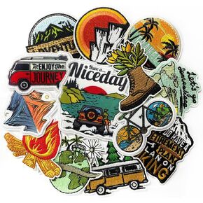 Embroidered Applique 13Pcs Outdoor Camping Iron On Patches Nature Adventure Wild Hiking DIY Craft Accessories for Clothing Backpacks Jackets Bag Hats