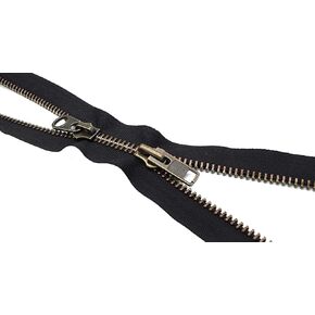 #5 YKK Black 2-Way Antique Brass Medium Weight Jacket Separating Zipper - Choose Your Length - Color: Black - Made in The United States (1 Zipper Per Pack) (Antique Brass - 24" Inches)