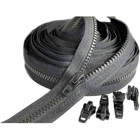 YKK #5 Medium Weight Vislon Molded Plastic Zipper Chain - 5 Yards and 2 100% Plastic #5 Vislon Sliders with Top & Botom Stops Included. Color: Black. Made in The United States.