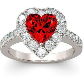 Fashion 925 Sterling Silver Womens heart Ruby Ring Shiny full diamond Ring cubic Zirconia Red Gemstone Promise Ring Eternity Engagement Wedding Band Ring cocktail party ring for Women ST.378