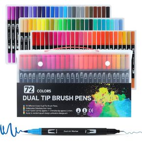100 Colors Dual Brush Markers for Adult Kids Coloring Books, Water-Based Ink Art Marker Pens Set with Fine & Brush Tips for Bullet Journaling, Drawing, Hand Lettering, Sketching
