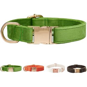 Velvet Dog Collar for Small Medium Dog, Durable Soft Velvet, White Green Orange Brown for Girl Boy, Adjustable Metal Buckle Puppy Collar Suitable for Running, Playing and Weddings. (Green, XS)