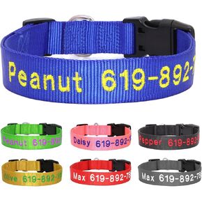 Personalized Dog Collar, Custom Embroidered Pet Name and Phone Number, Adjustable 5 Sizes XS Small Medium Large XL, Quick Release Snap Buckle Dog Collar,Red