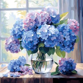 Generic DIY Blue Hydrangea Flowers DIY Stamped Cross Stitch Kits for Beginners Easy 11CT Needlepoint Embroidery Counted Cross Stitch Kits Art Craft Wall Decoration and Gift 14x14inch